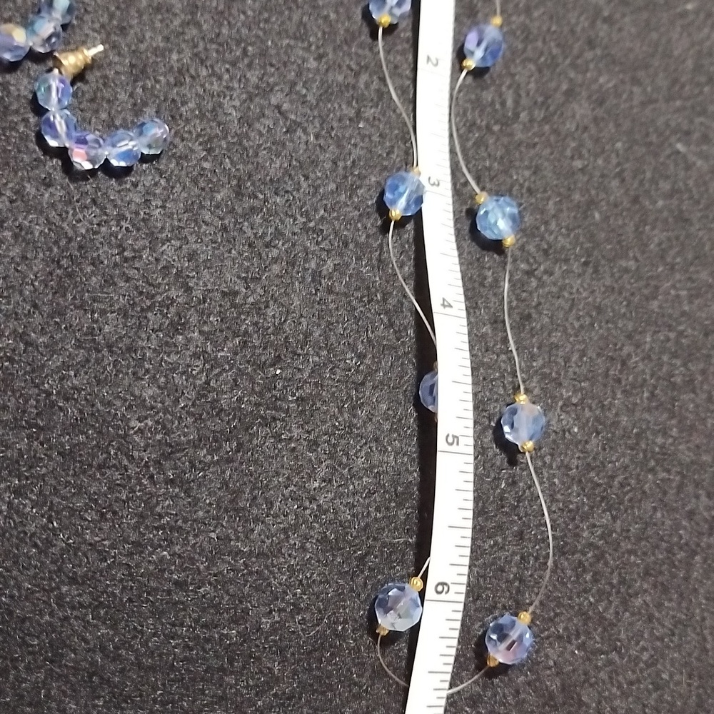 Vintage Hand crafted Light blue AB Crystals w gold floating Necklace & Earrings - Picture 9 of 11